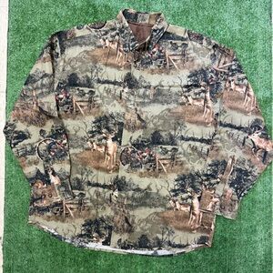 North River Camouflage Hunting Scene Button-Up Shirt, Size Large